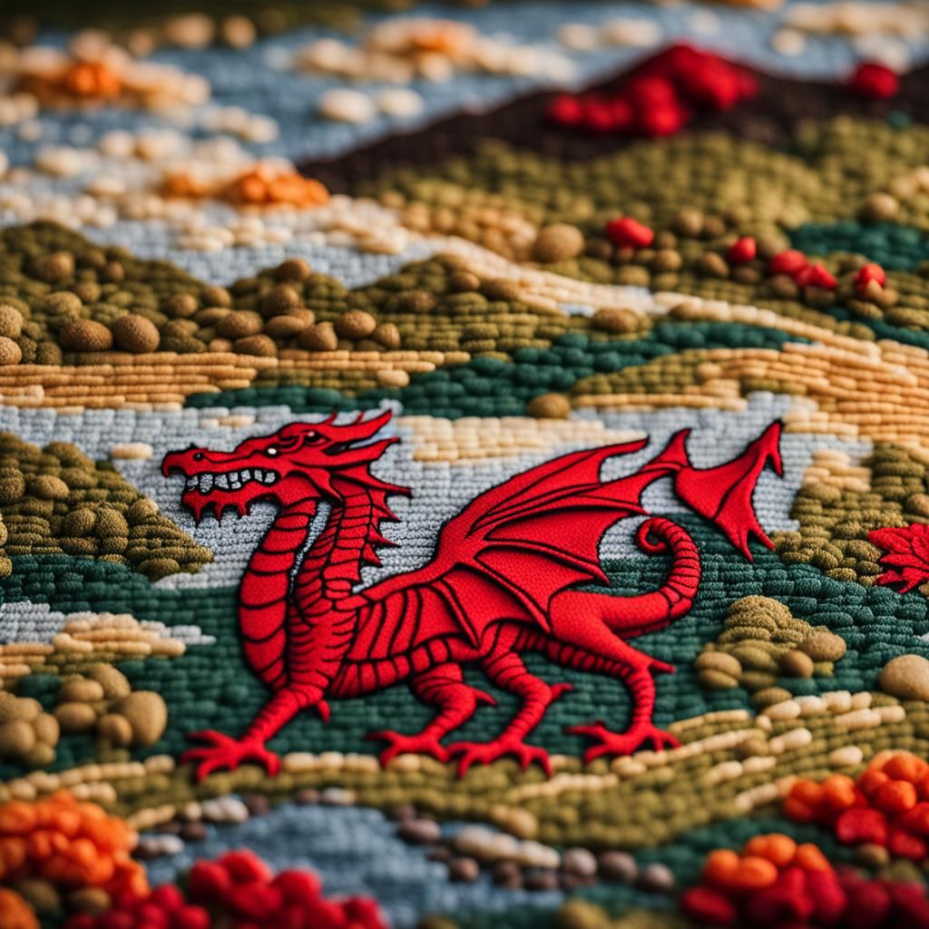 Welsh Landscape Tapestry with 3D Red Dragon