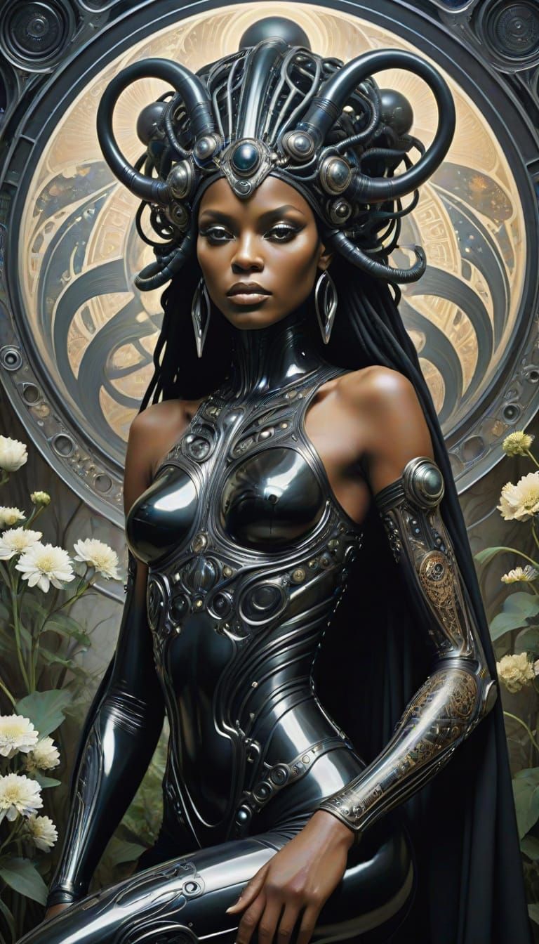 Celestial Goddess Portrait in Cosmic Surrealism Style