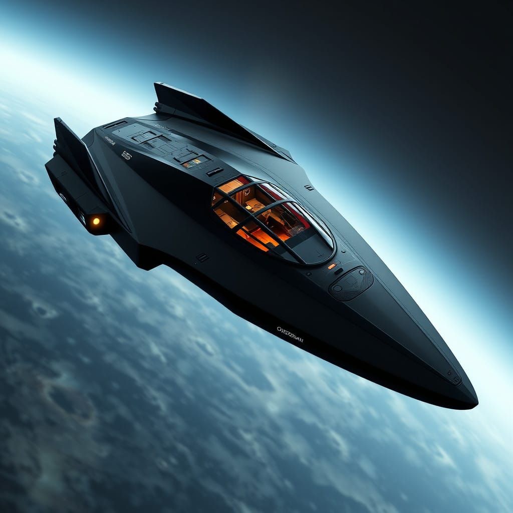 Sleek Futuristic Spaceship with Matte Black Finish and Onder...