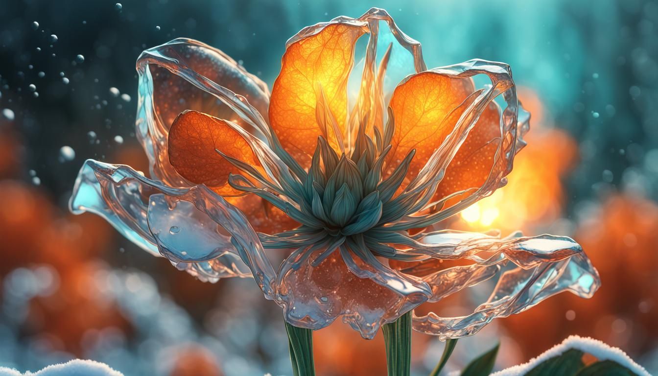 Icy Flower Illuminated by Sunlight: Detailed Concept Art