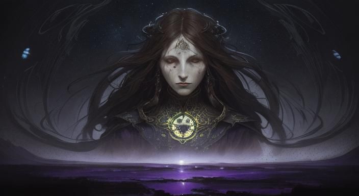 Sorrowful Figure in Dark Fantasy Landscape