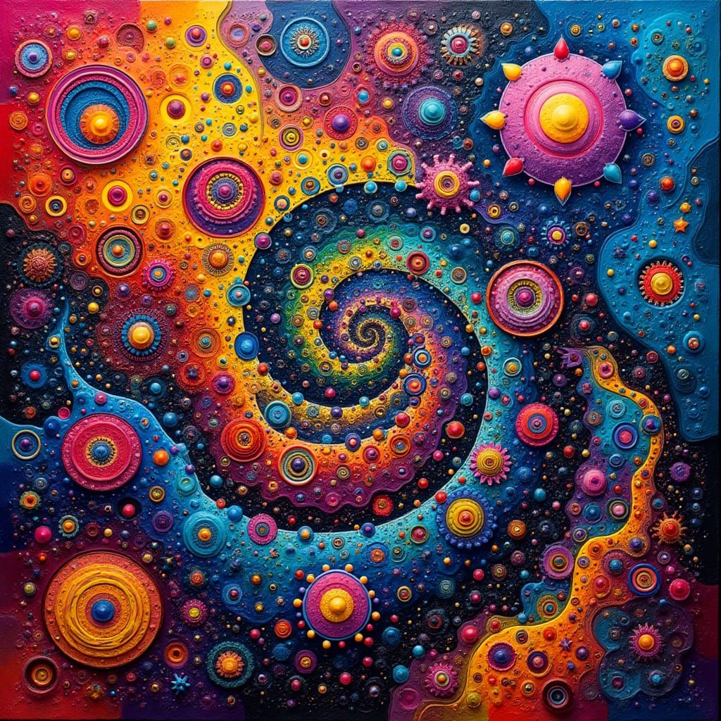 Biomorphic Abstract Painting in Mixed Media Style