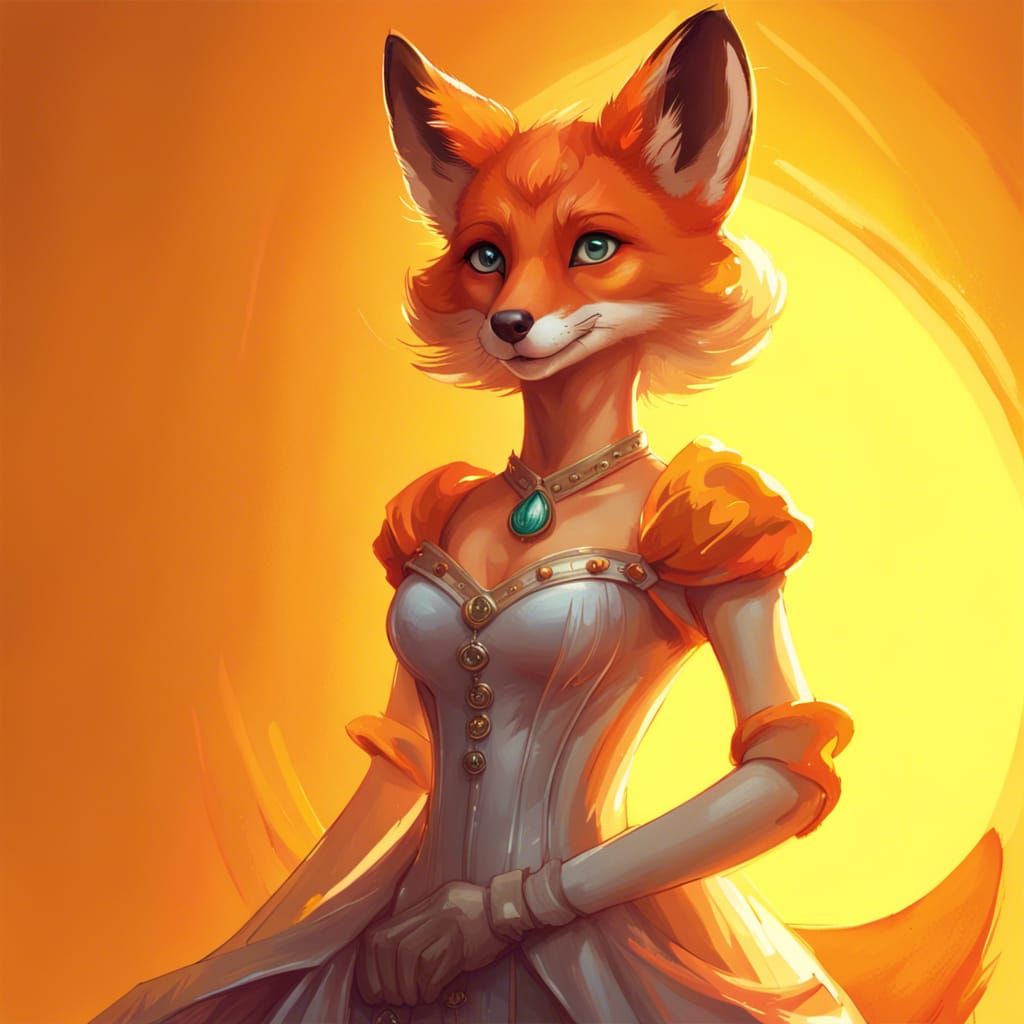Anthropomorphic Fox Lady in Gown, Detailed Portrait