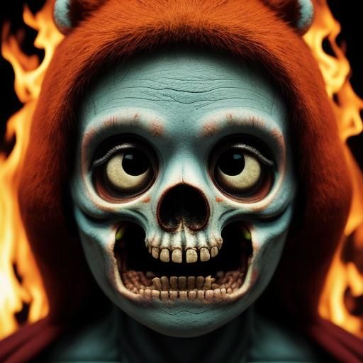 Psychedelic Horror: Burning Zombie Bears Attack Man