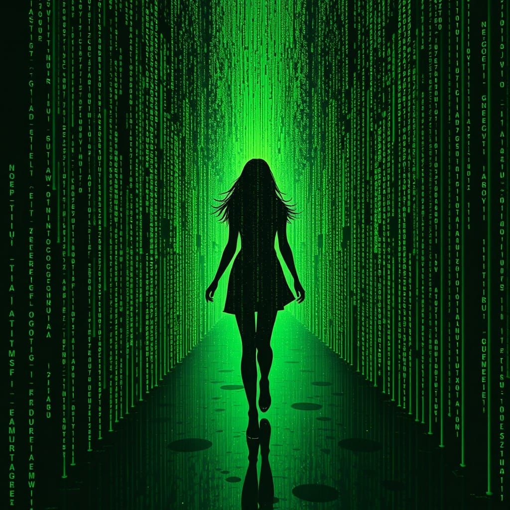 Girl in Matrix Code Surrealism