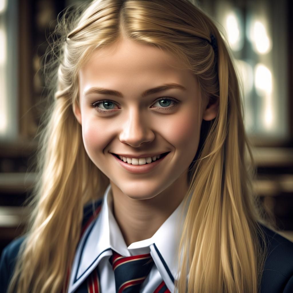 Pretty Girl in School Uniform: Hyperrealistic Image