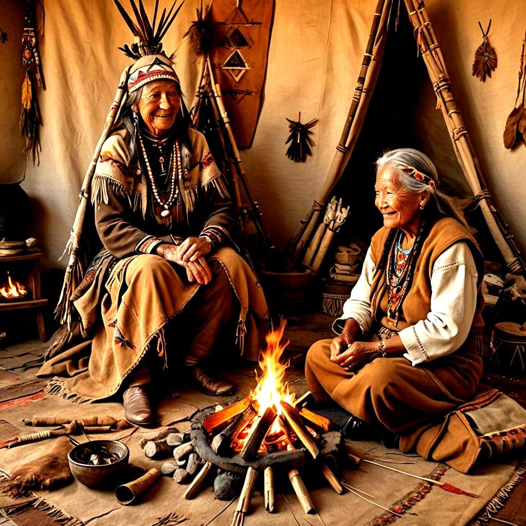 Native American Woman Watching Daughter's Courtship