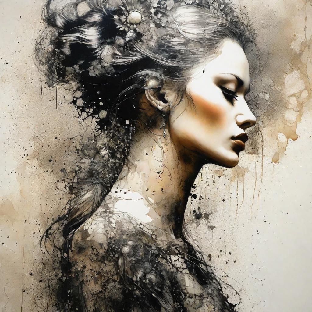 Elegant Woman's Profile in Ink Splatter Art