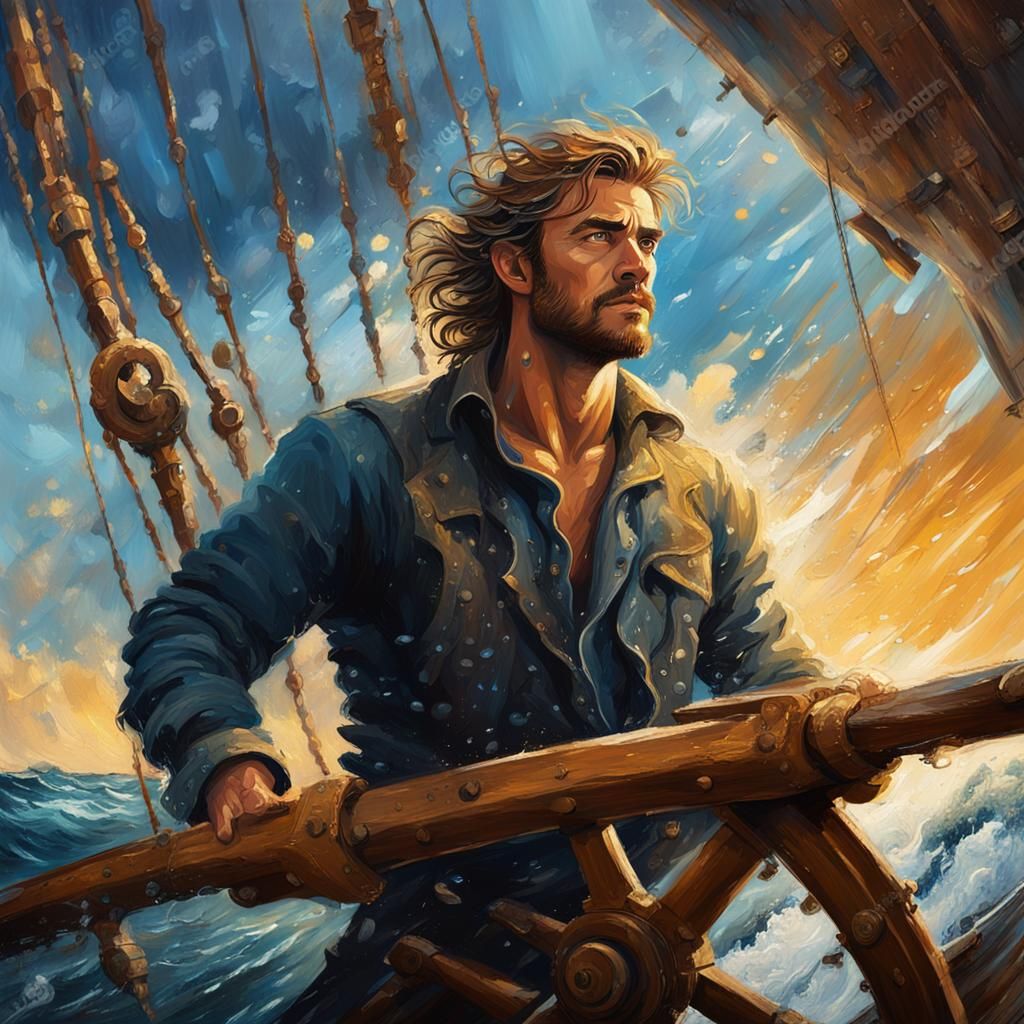 Dramatic Oil Painting of a Man on Ship