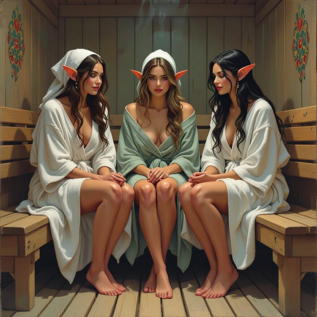 Elven Women in a Sauna, Atmospheric Art