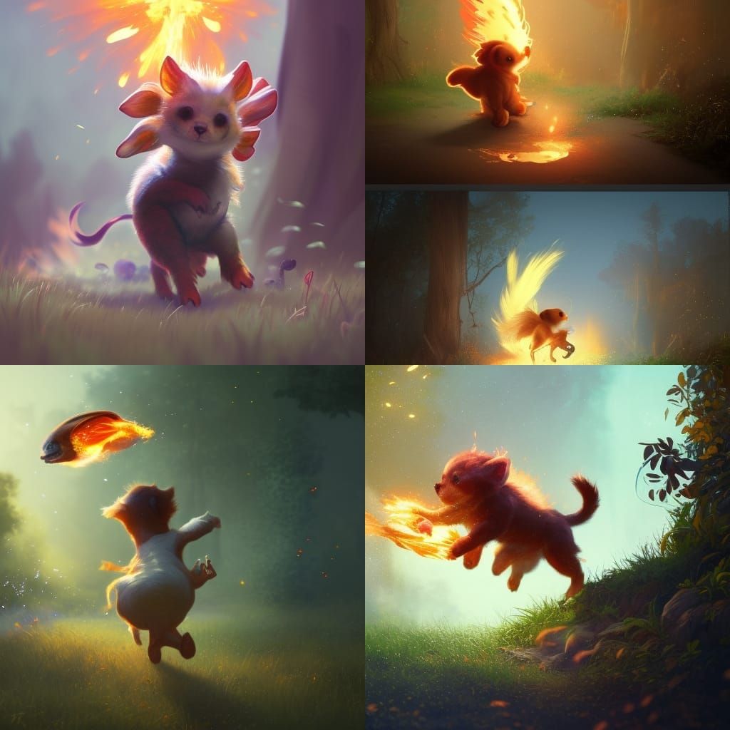 Cute Animal Chasing Firefly, Hyperdetailed Concept Art
