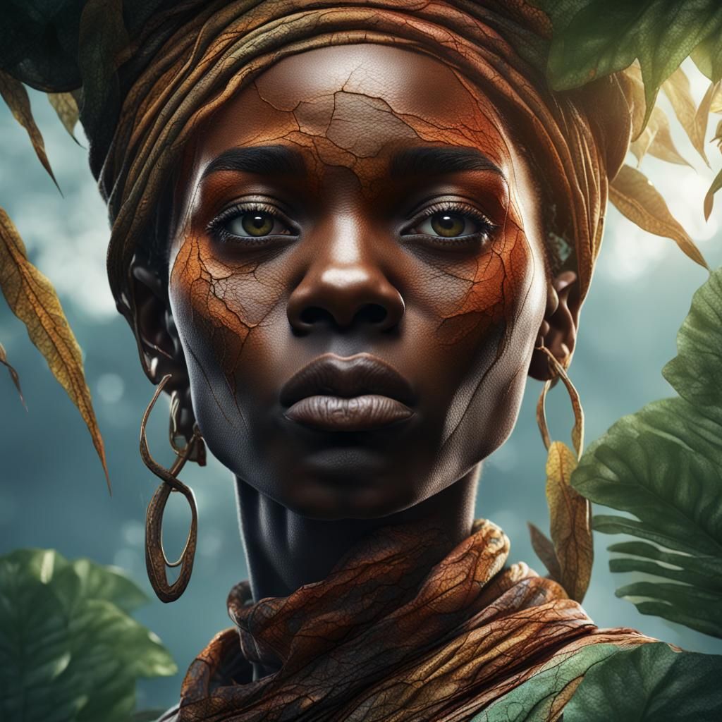 Surreal Woman with Tree Veins, Detailed Matte Painting