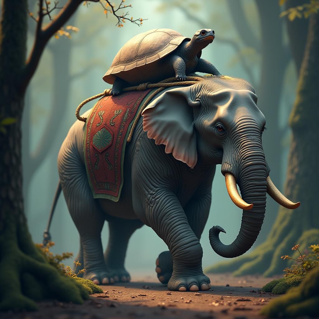Elephant and Tortoise Journey Through Mystical Forest