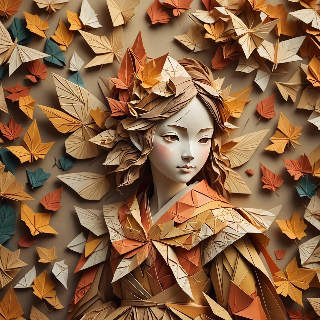 Delicate Origami Autumn Fairy Portrait