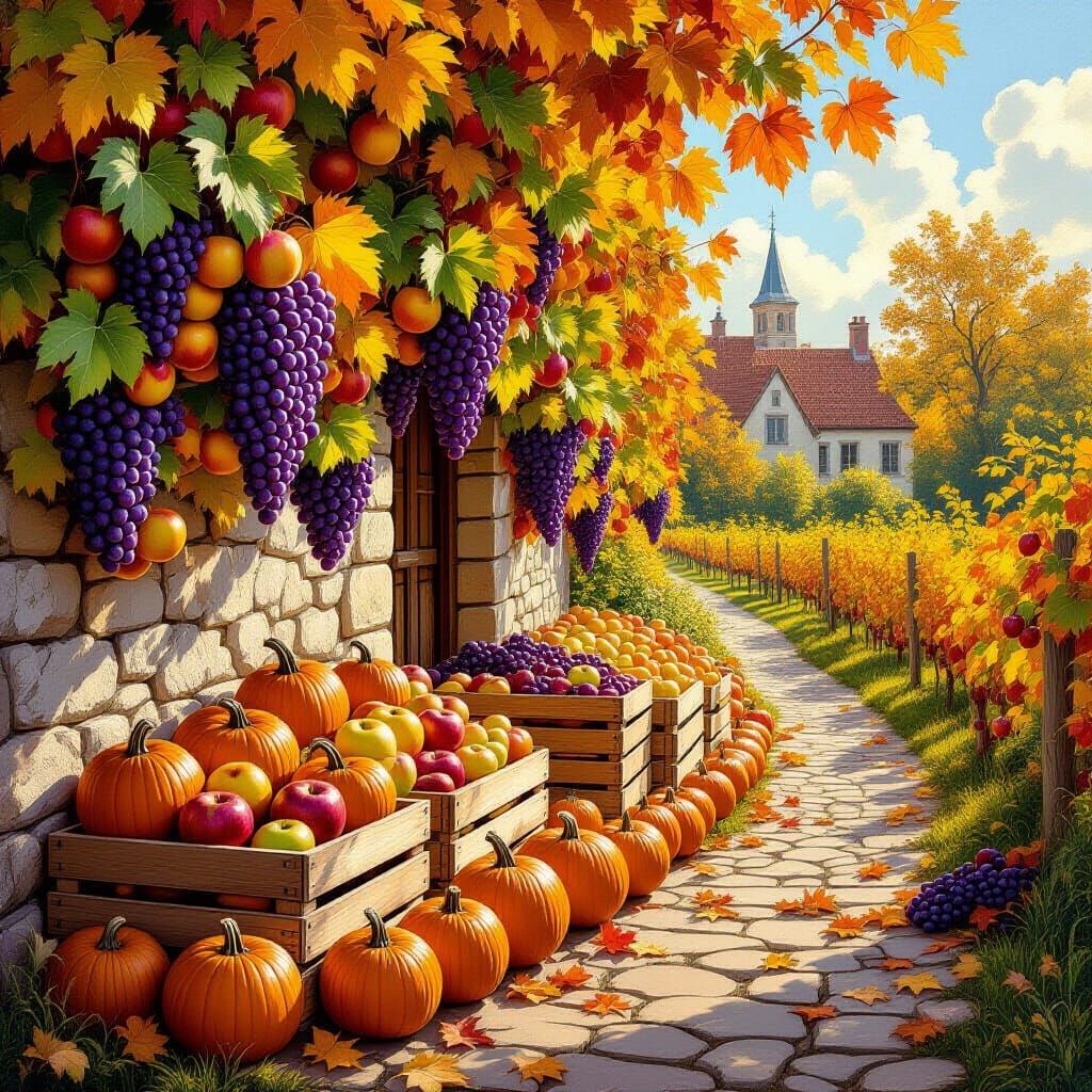 Autumnal Kingdom Harvest: Pumpkins, Apples, Mangoes, Grapes