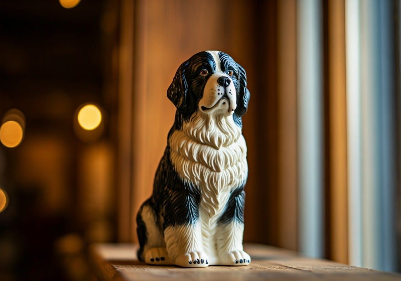 Enameled Glass Newfoundland Dog Figurine Still-Life