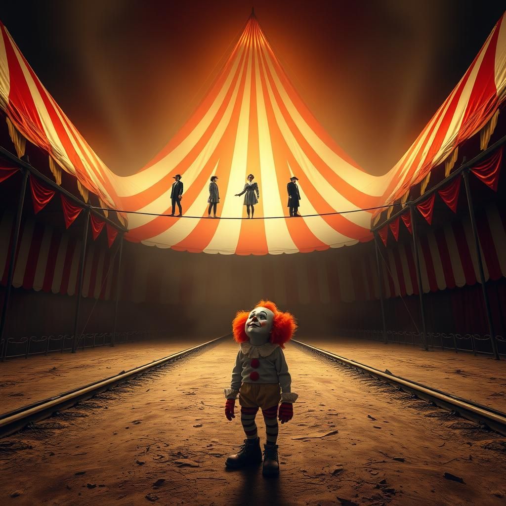 Melancholic Clown at the Circus Big Top