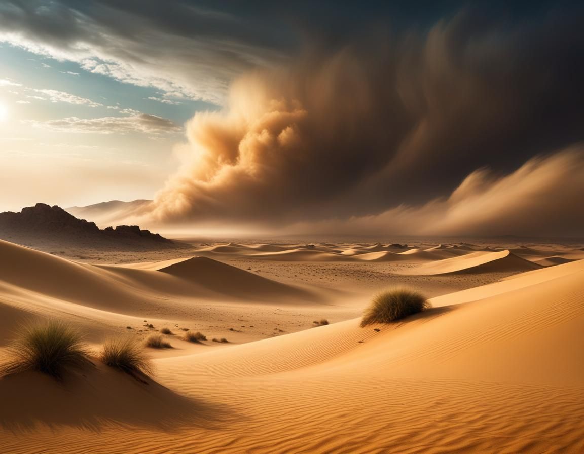 Desert Sandstorm in Pre-Raphaelite Style