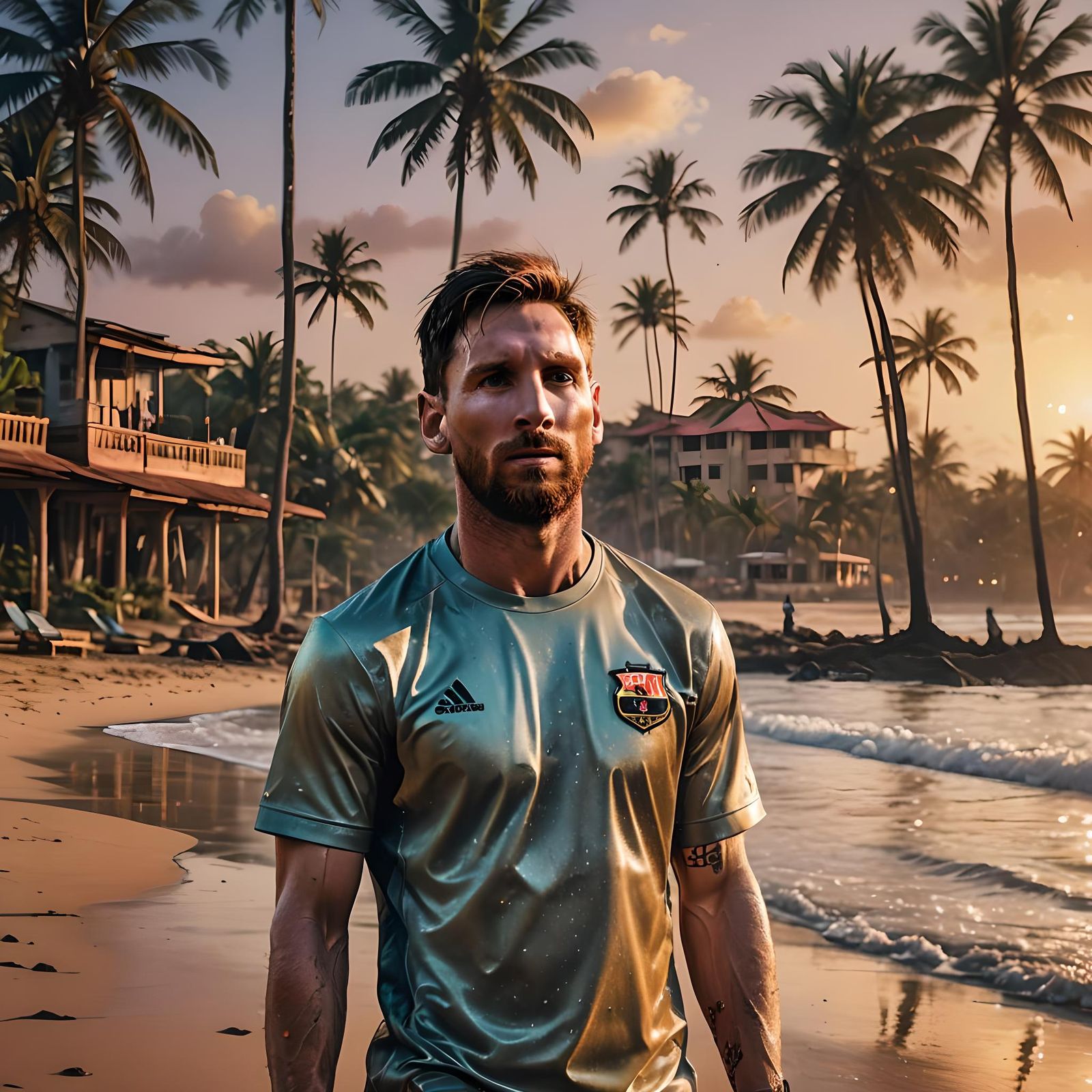 Lionel Messi on Mombasa Beach: Matte Painting