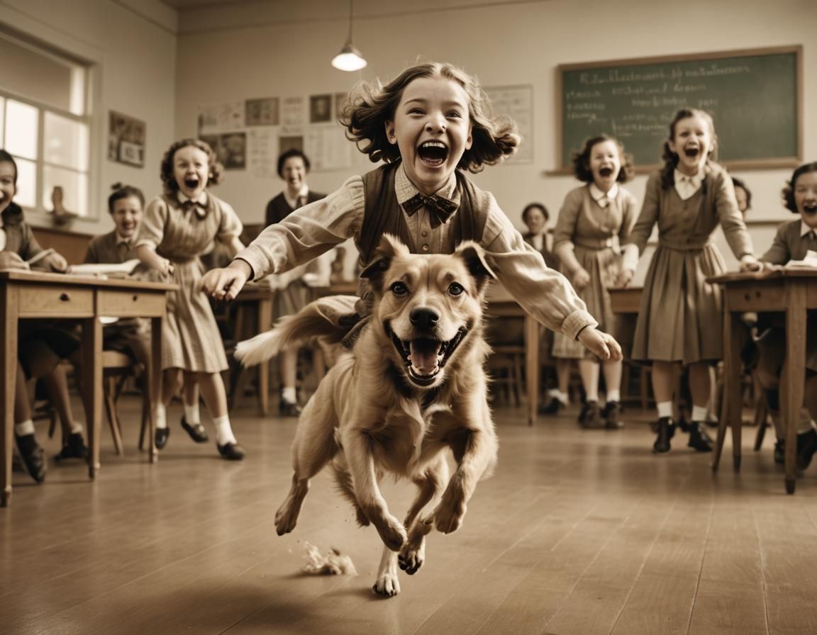 Playful Dog Knocks Over Camera in Sepia Portrait