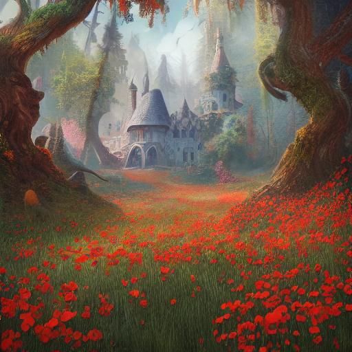 Enchanted Forest Scene with Furry Creatures