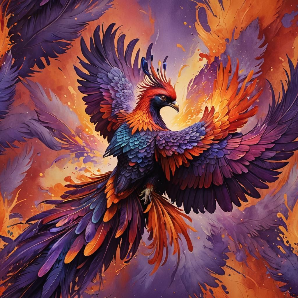 Vibrant Phoenix Bird in Hyperrealistic Splash Art