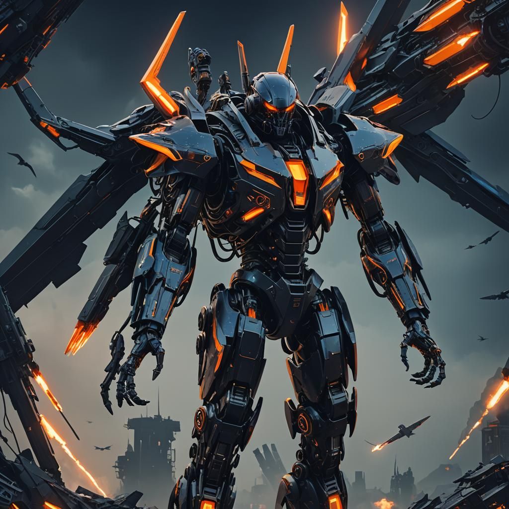 Giant Black Military Exoskeleton Concept Art