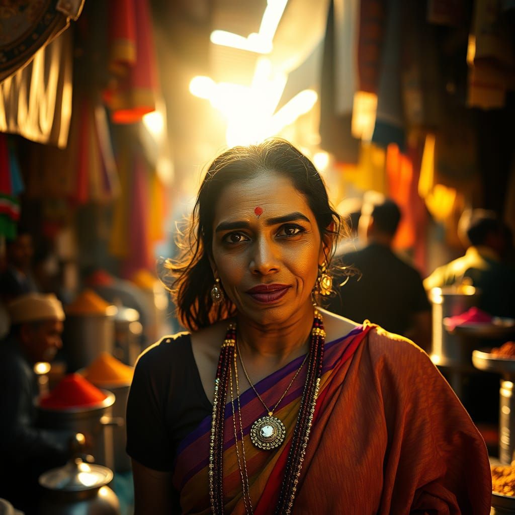 Vibrant Indian Market Scene in Cinematic Style