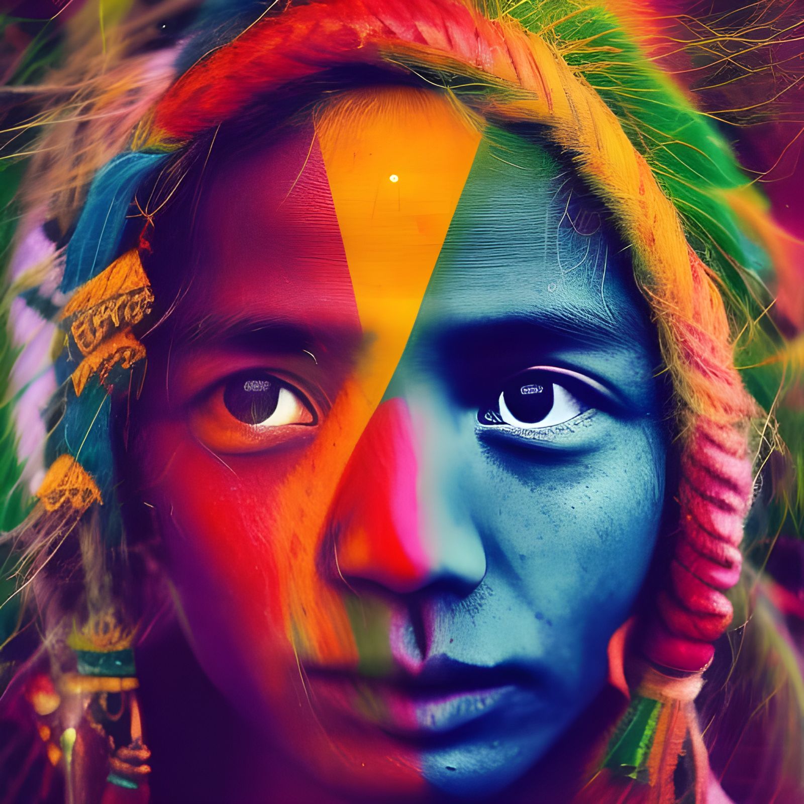 Hyperrealistic Nepal Hippy Portrait in Splash Art Style