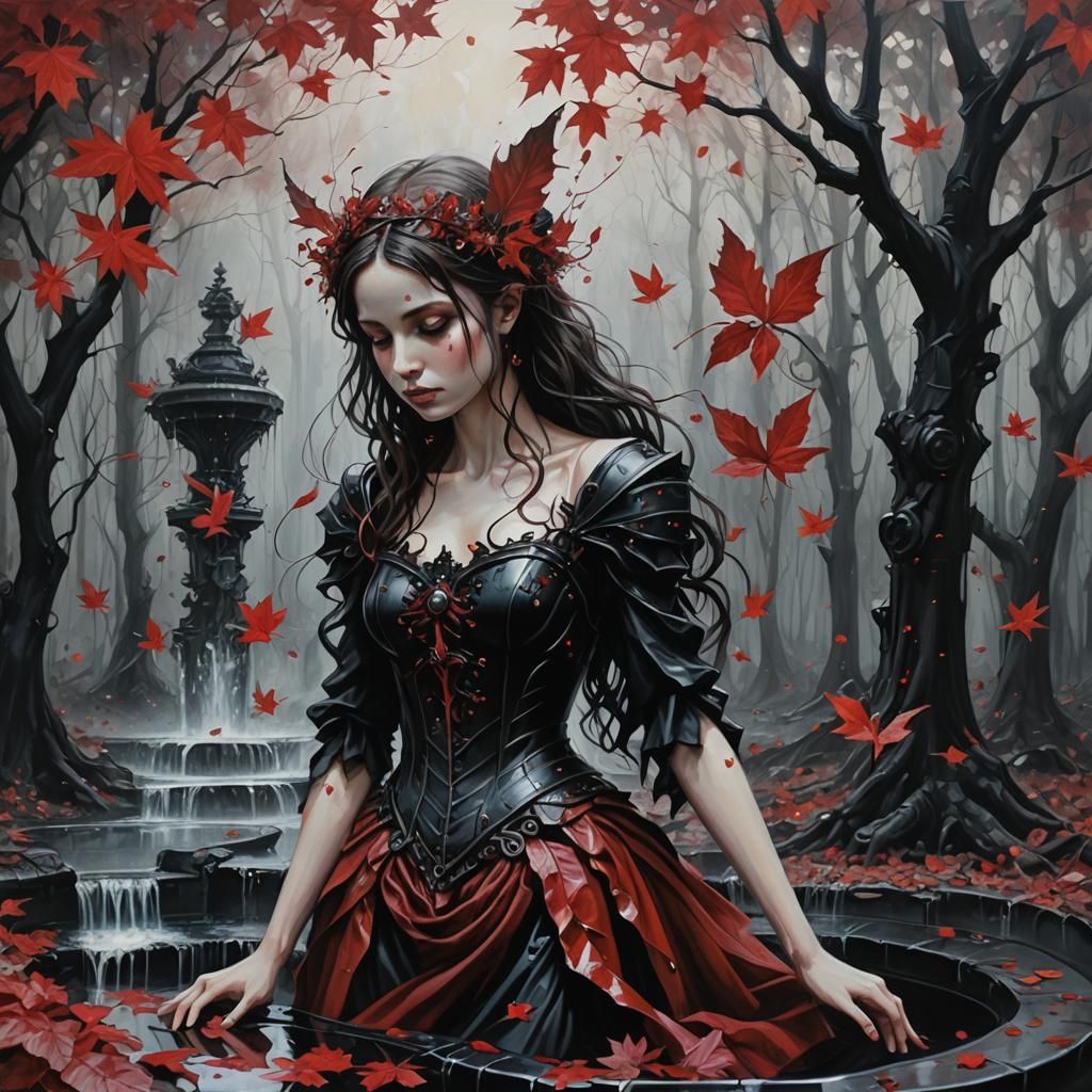 Mechanical Fairy in Scarlet Forest Painting