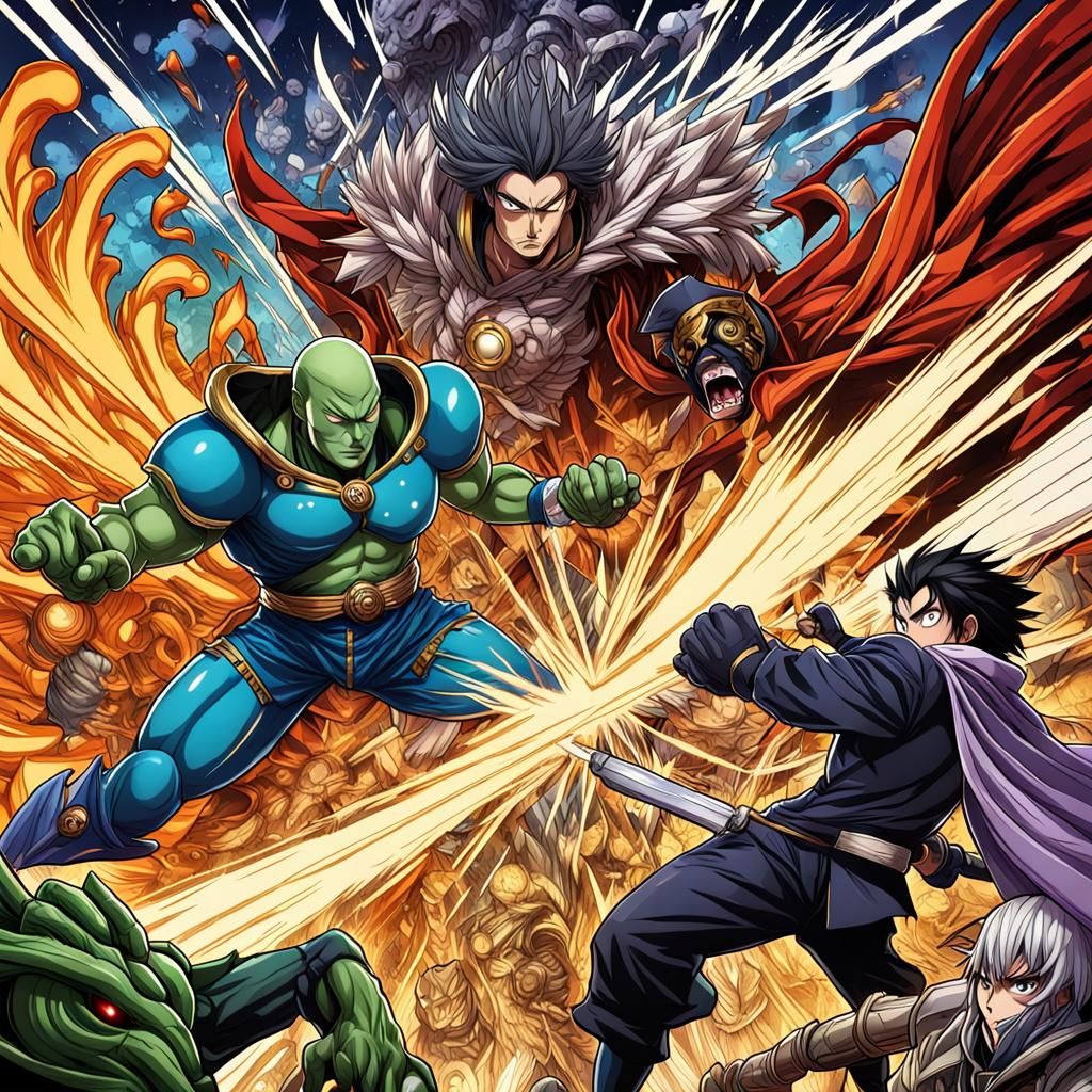 Epic Anime Villain Showdown in Manga Style