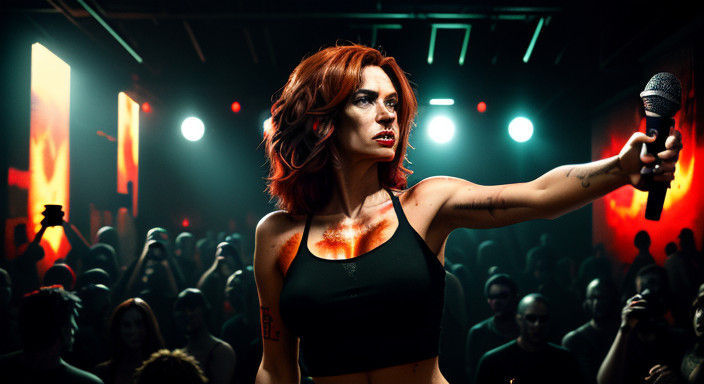 Petite Woman Shines in Neon Abandoned Nightclub