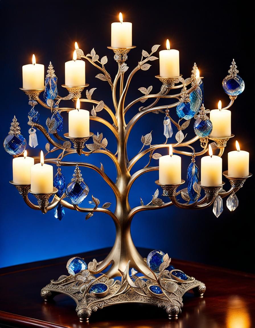 Elven Crystal Tree Menorah Candelabra in Fantasy Style