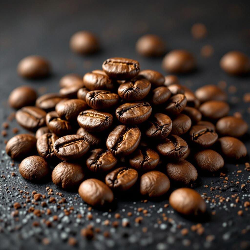 Close-up of Roasted Coffee Beans on Black Surface