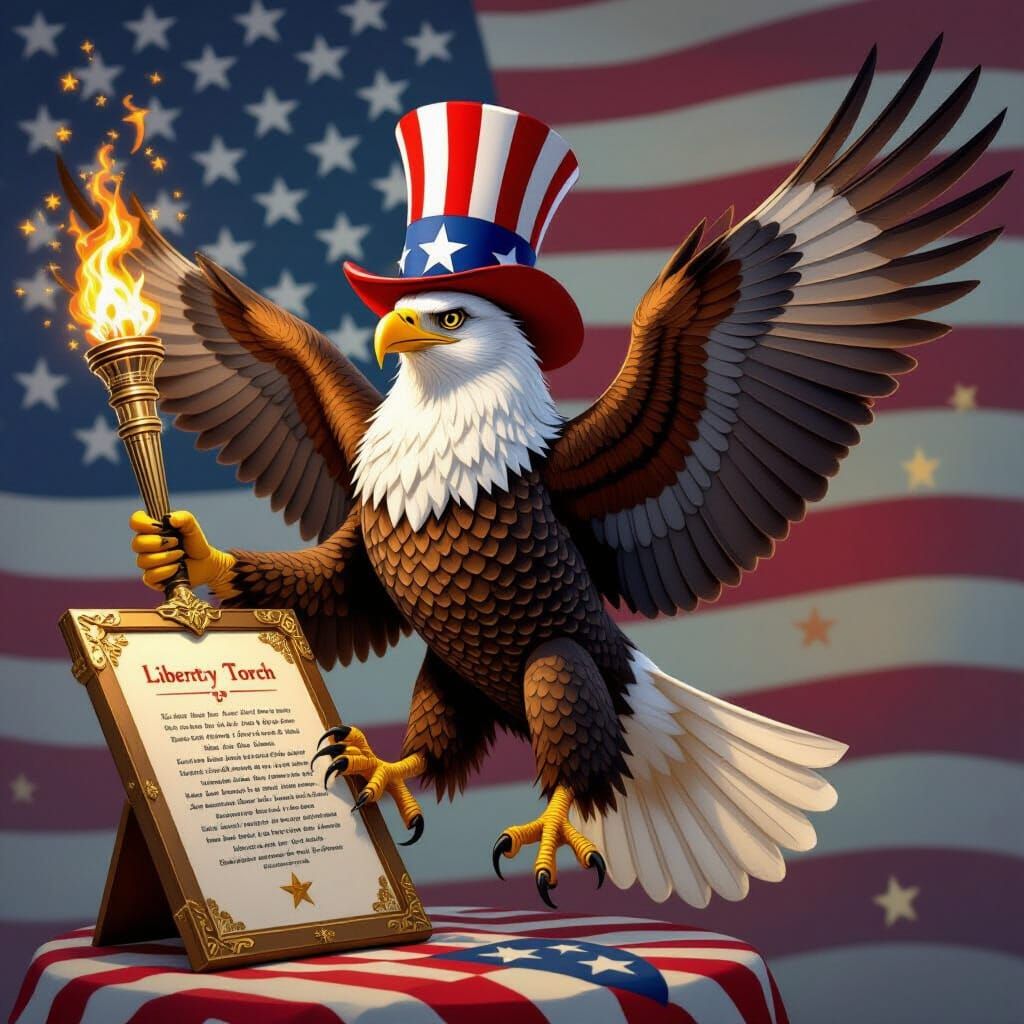 Patriotic Cardinal-Eagle Hybrid with Uncle Sam Hat