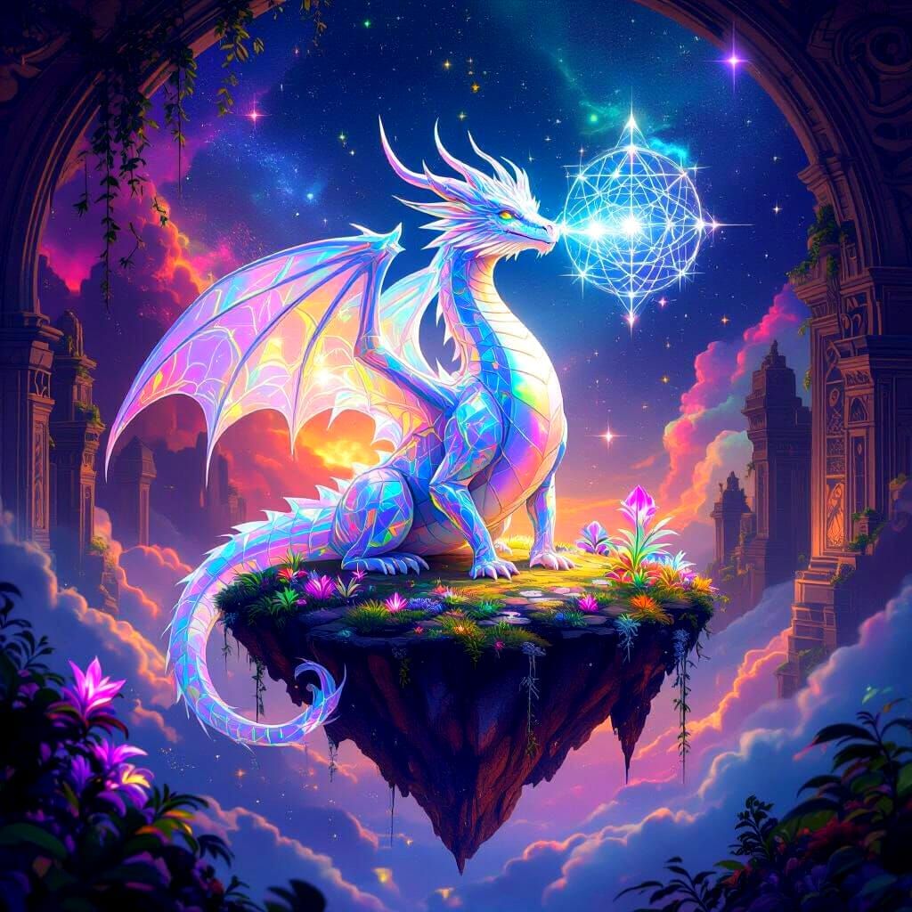 Crystal Dragon Exhaling Stardust in Nebula