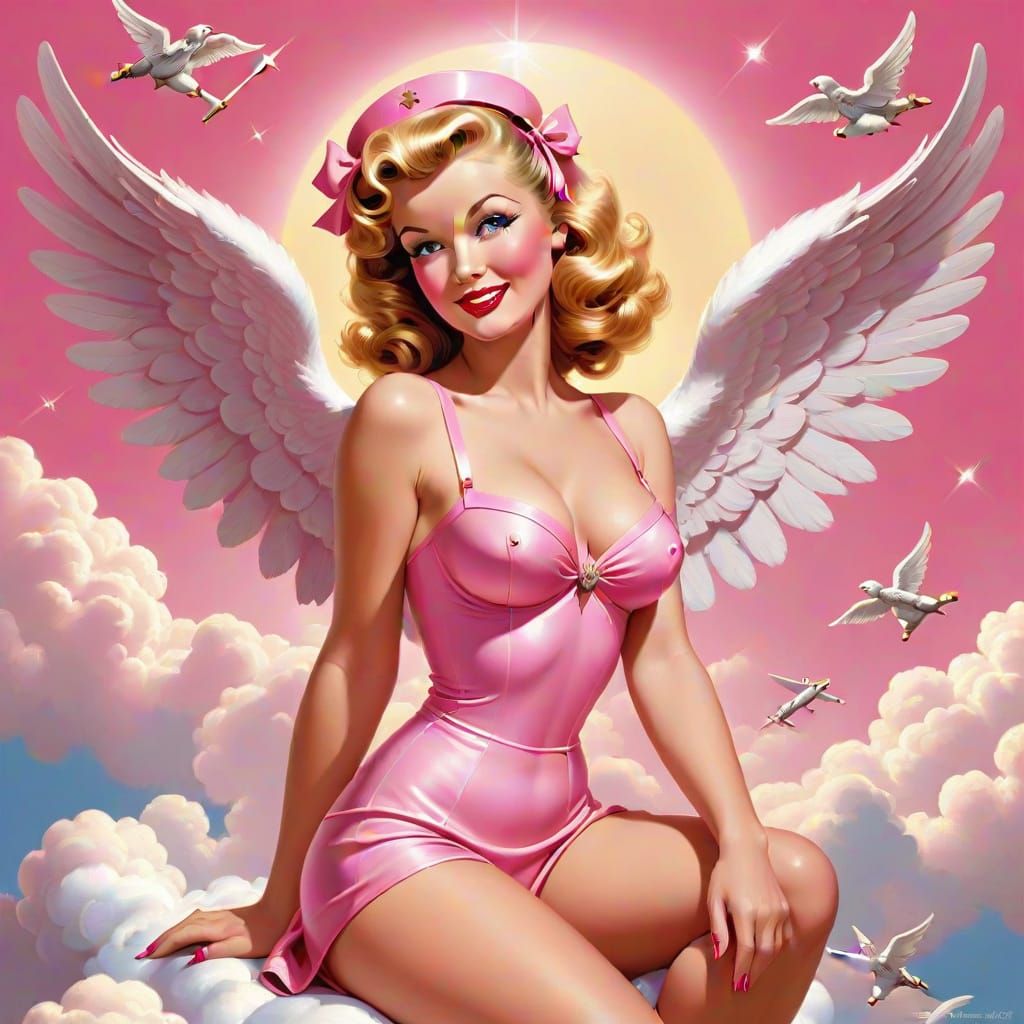 Sultry Pin-Up Goddess in Heavenly Pink Hues