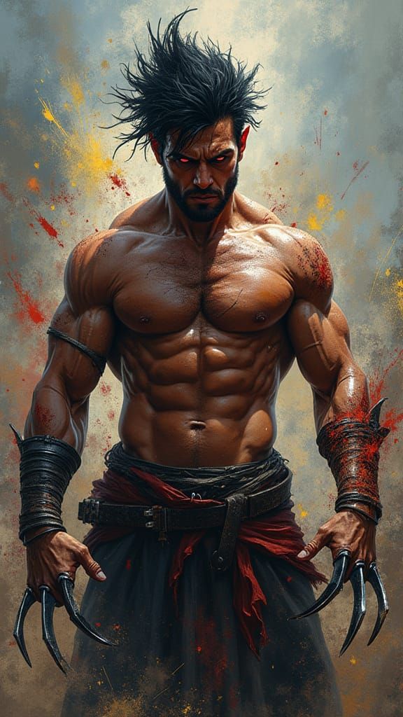 Fierce Warrior with Metallic Claws: Digital Painting