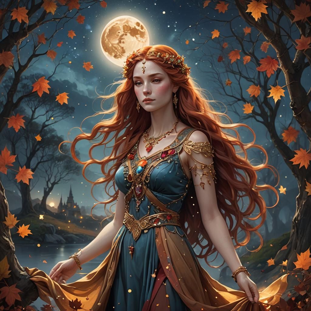 Autumn Goddess Reveals Moonlit Landscape