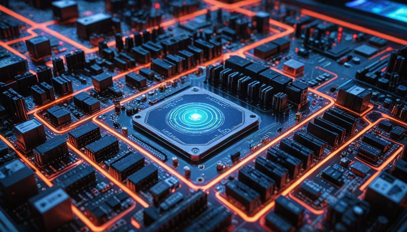 Techno Disco Club Inside Computer Motherboard: Digital Art