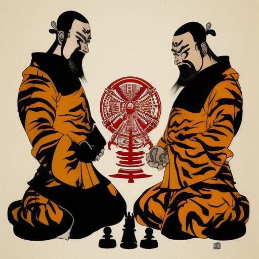 Samurai Monk with Liquid Sword in Japanese Style