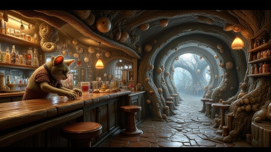Tomcat Bartender in Mystical Tree Tavern