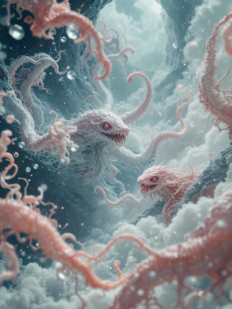 Happy People and Bizarre Creatures in Surreal Laboratory