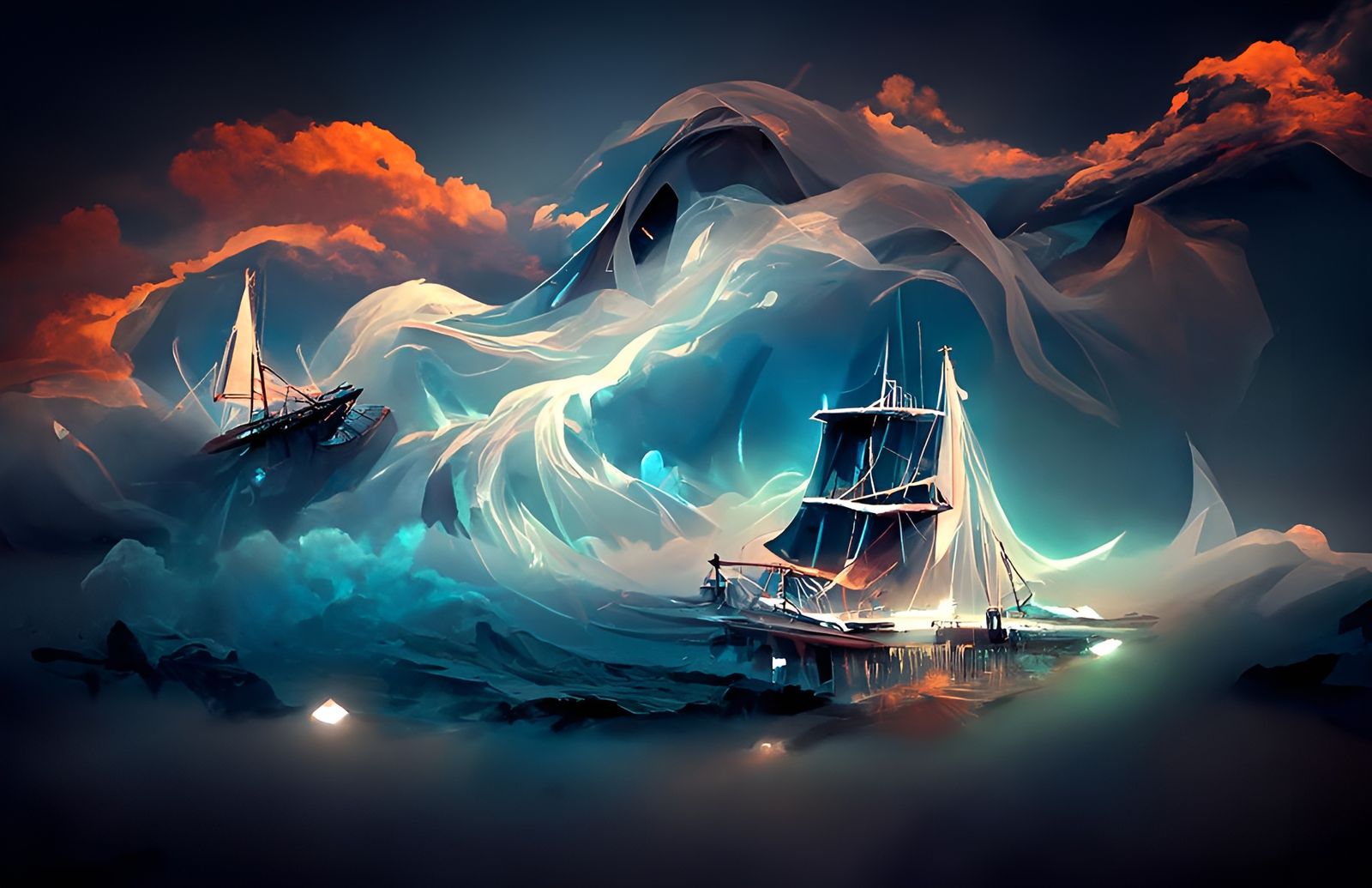 Ghost Ship Sailing on Dreamy Seas