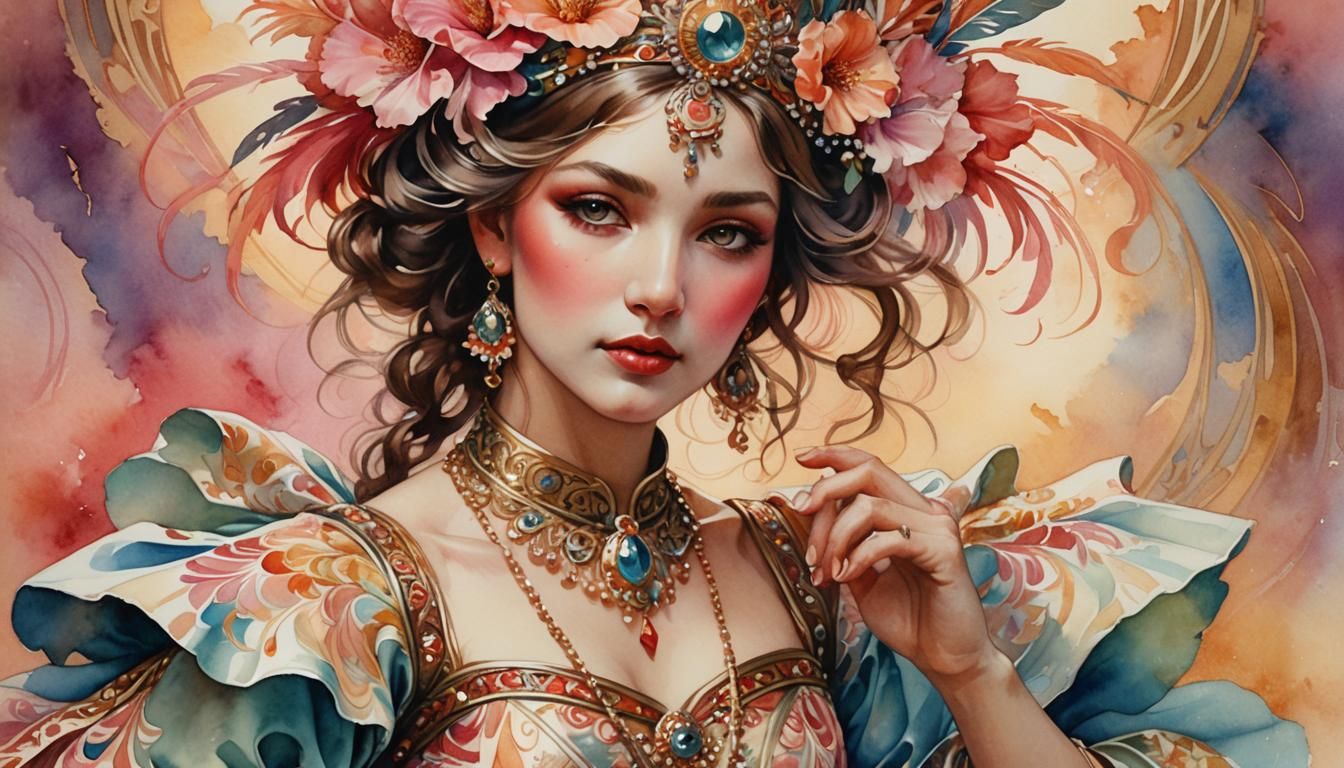 Flamenco Dancer in Romantic Watercolor Style