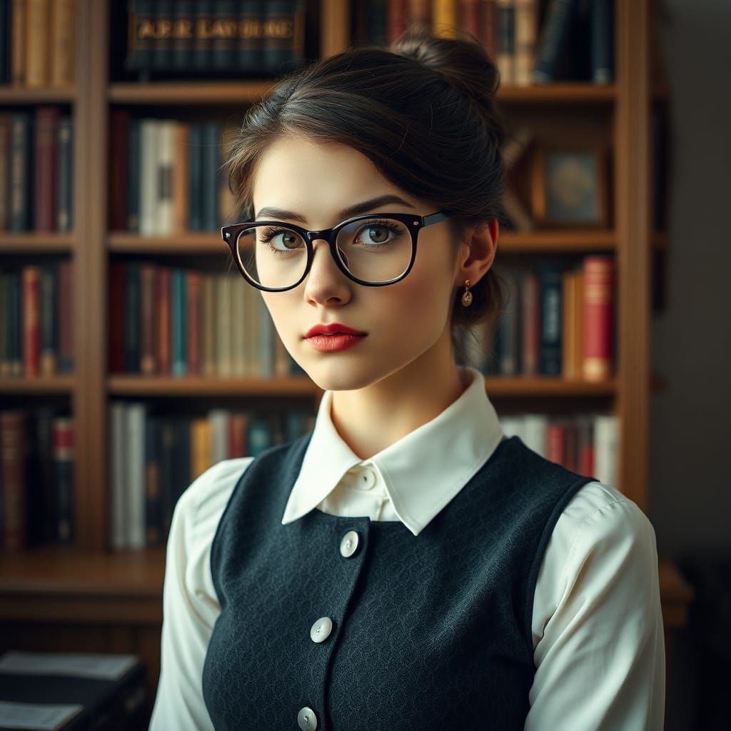 Photorealistic Portrait of a Young Woman With Glasses