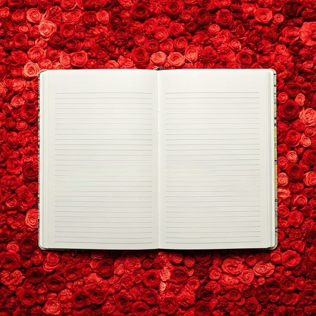 Blank Composition Notebook Page with Hearts and Flowers Back...