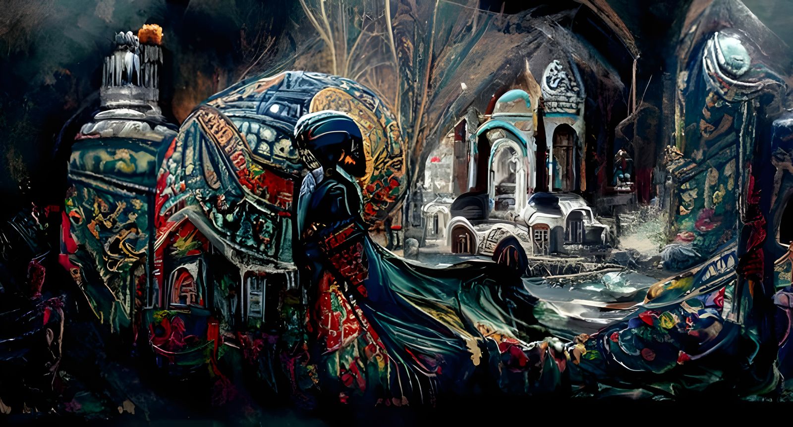 Kubbeli Kilise Fantasy Scene in Qajar Art Style