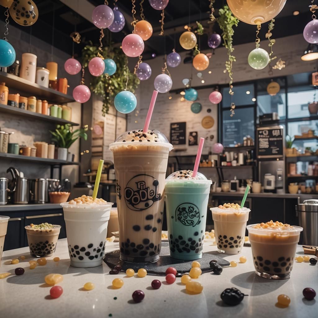Inviting Bubble Tea Cafe with Bokeh