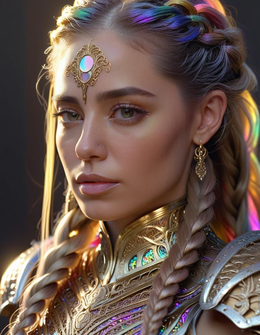 Fantasy Portrait of Woman in Iridescent Armor